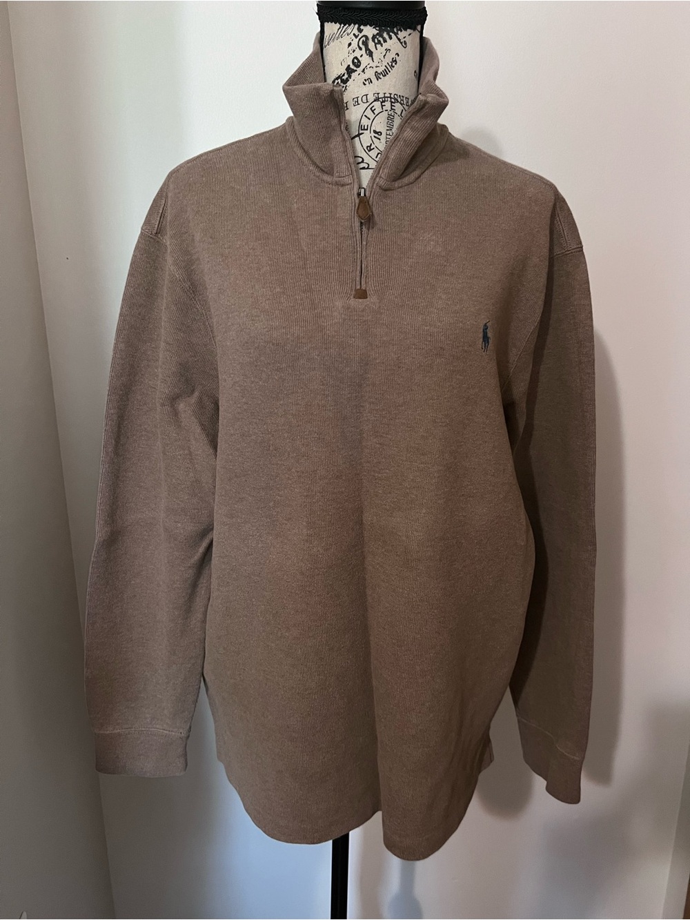 Polo Ralph Lauren Mens XL Tan Brown Quarter Zip Pullover Sweater Cotton